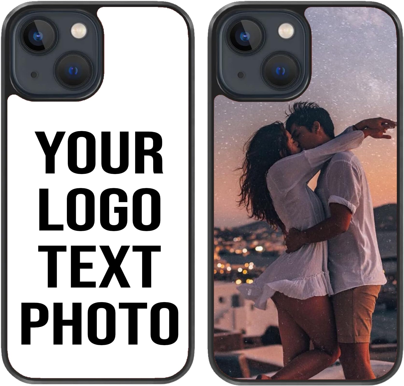 EKAM Personalised Phone Case For Apple iPhone 14, Personalised Image/Picture/Photo Custom Design PC + Soft TPU Rubber Phone Case for iPhone 14-6.1 Inch Black
