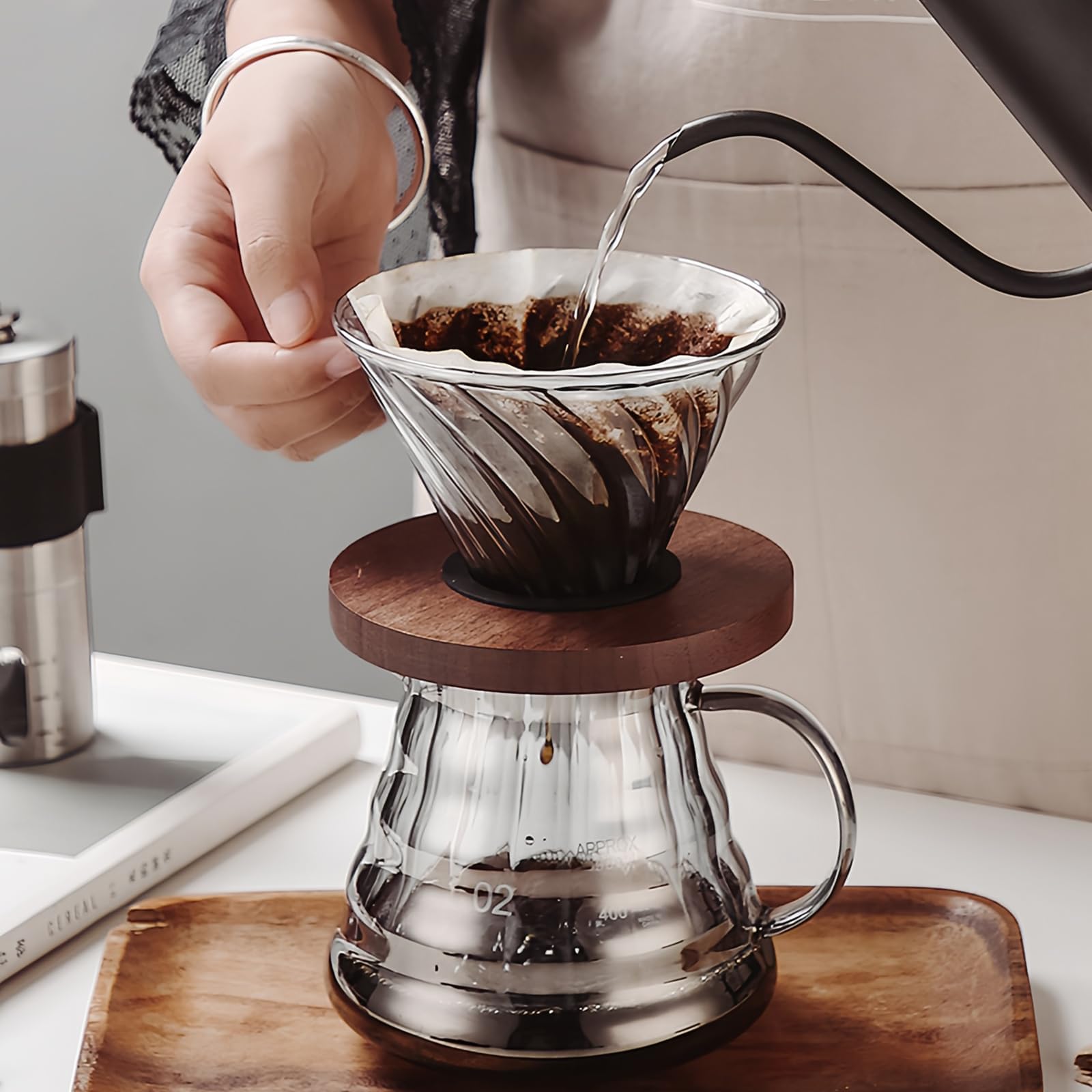 600 ml Teiera in Vetro, Caraffa da Caffè in Vetro con Coperchio, Trasparente Teiera Trasparente, Caraffa Acqua per Caffè e Tè