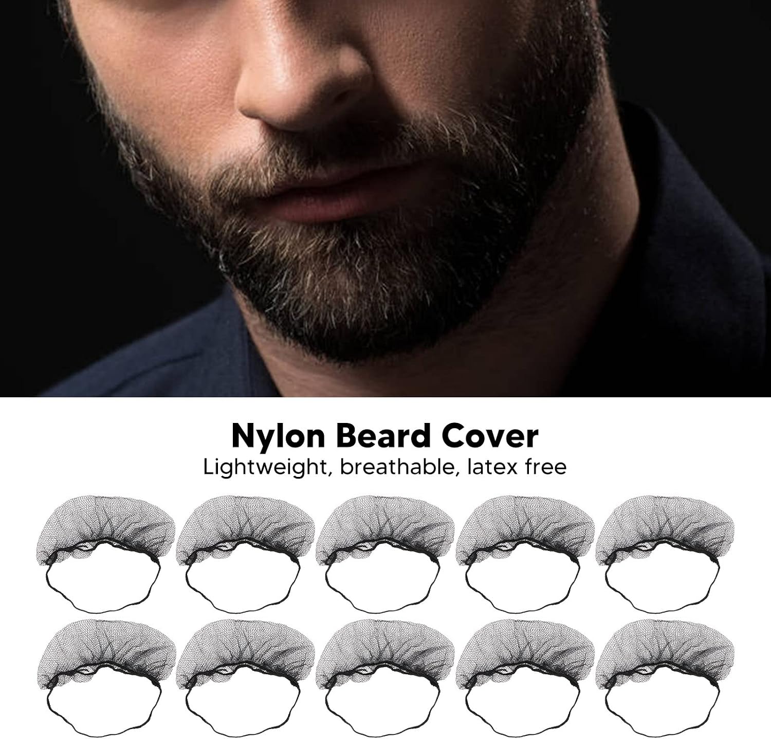 100pcs Disposable Beard Nets Elastic Nylon Breathable Latex Beard Protector Hair Net for Food Service