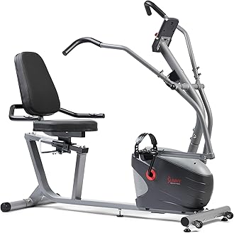Sunny Health & Fitness Smart Recumbent Bike, Full-Body Home Training with Arm/Leg Exercisers, Indoor Cycling Workout Machine Plus Adjustable Seat & Bulit-in Pulse Sensors, Free SunnyFit App Connection