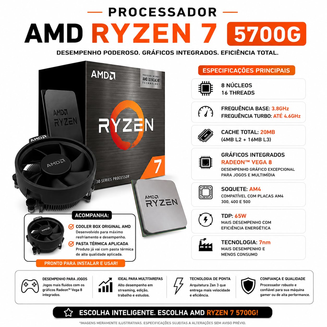 PC Gamer Titan Ryzen 7 5700G, 16GB RAM, SSD NVMe 1TB, RTX 5060 8GB