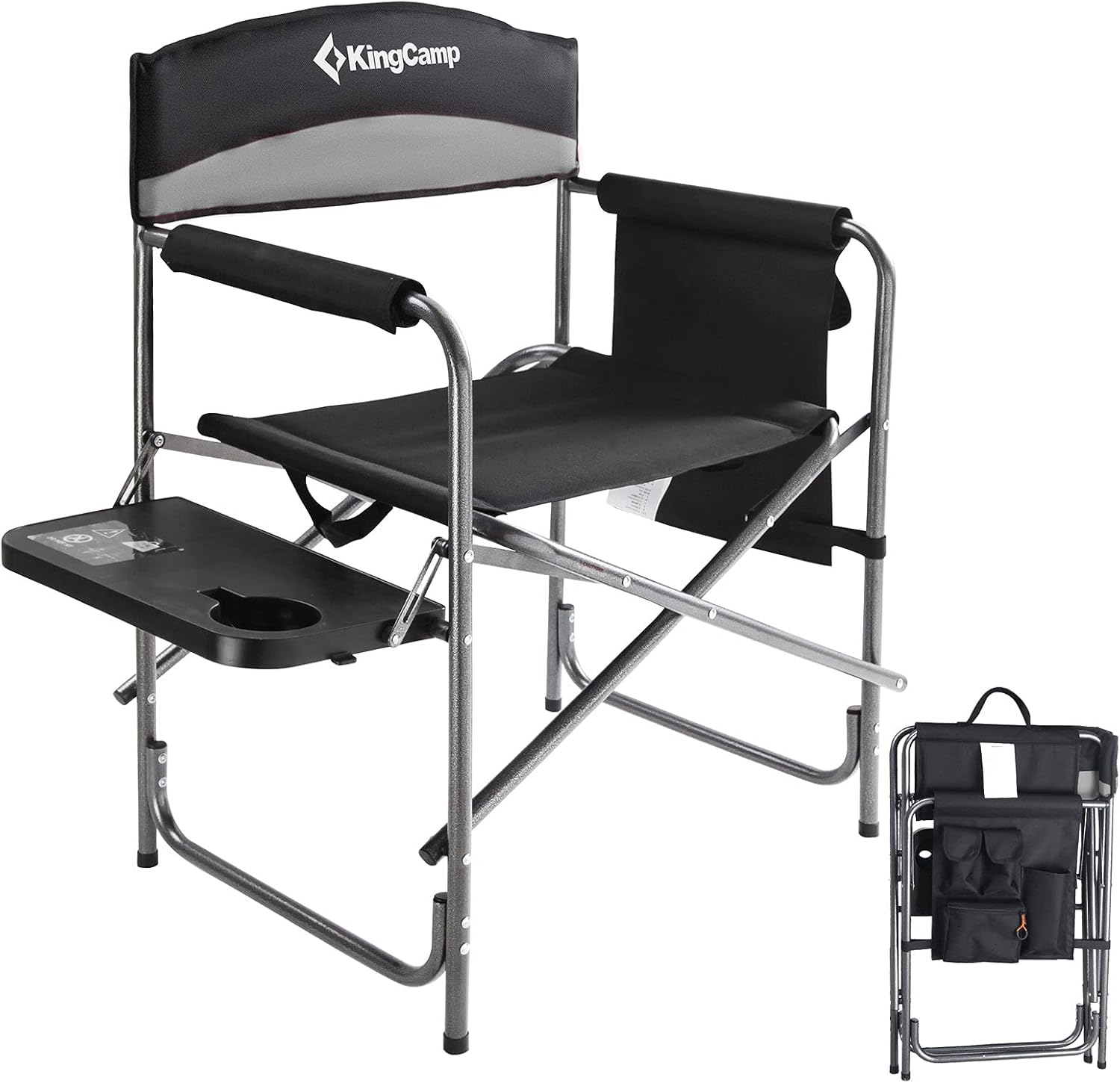 KingCamp Camping Directors Chair with Side Table, Cup Holder and Side Pocket for Adults Heavy Duty Folding Chair Support 396 lbs for Fishing, Picnic, Barbecue, Camping, Garden
