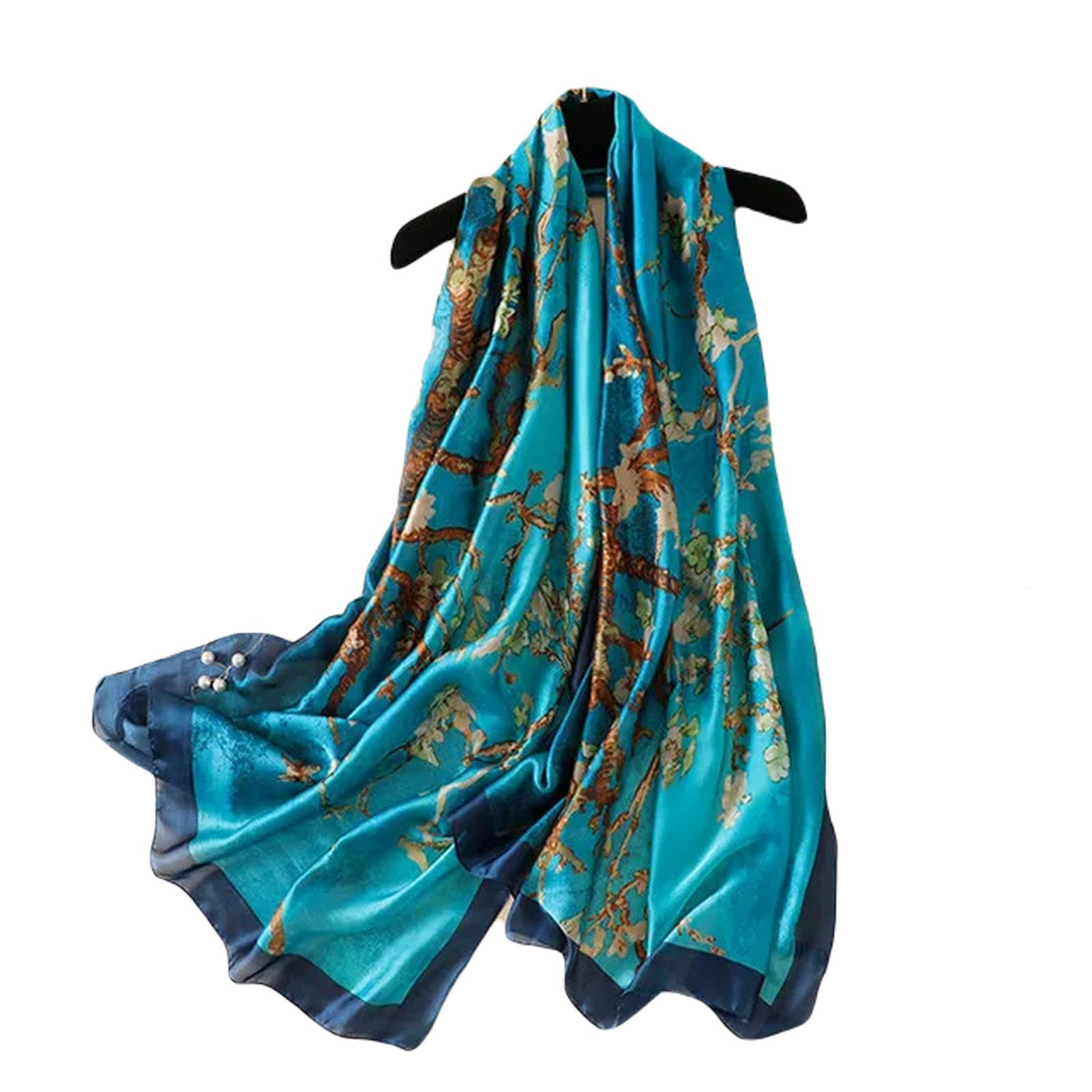 Bufanda Mujer Turbante De Seda Floral De Albaricoque Elegante Bufanda De Chal De Seda De Pintura Al Óleo para Mujeres - Envolturas De Hijab De La Cabeza Femme De Moda