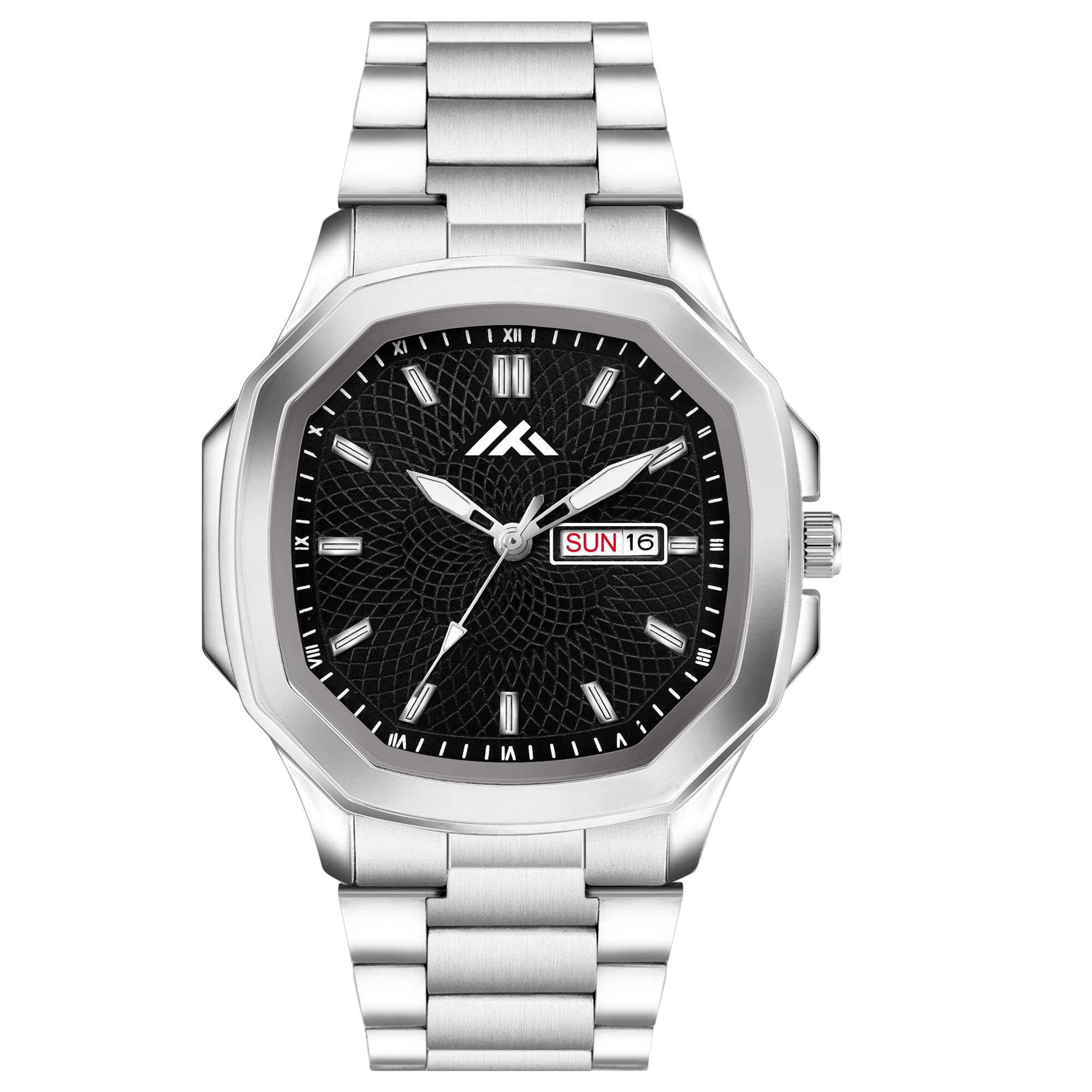 Analogue Stylish Silver Color Case with Stainless Steel Strap and Day Date Display Men's Wrist Watch-image-35