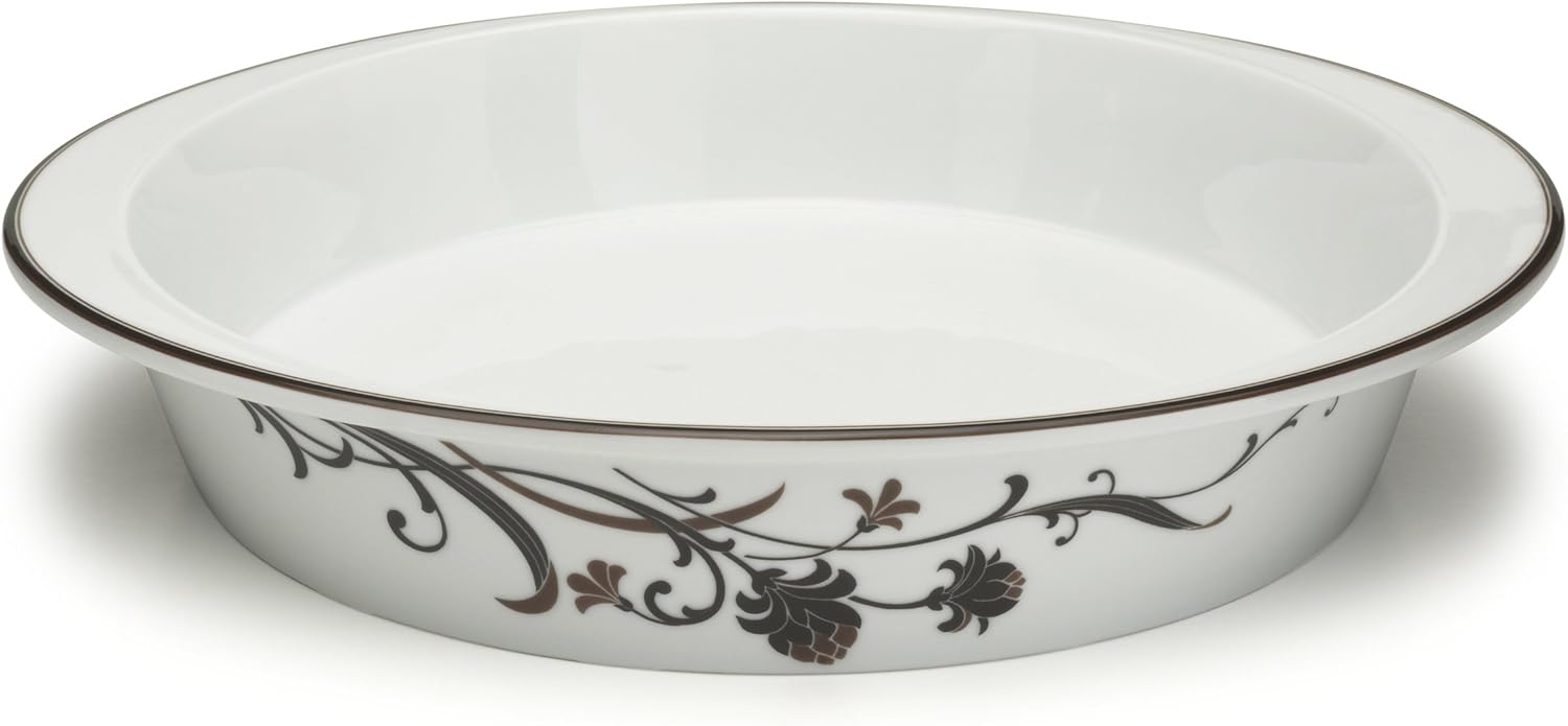 Mikasa Cocoa Blossom 11" Pie Dish, White/Dark Brown