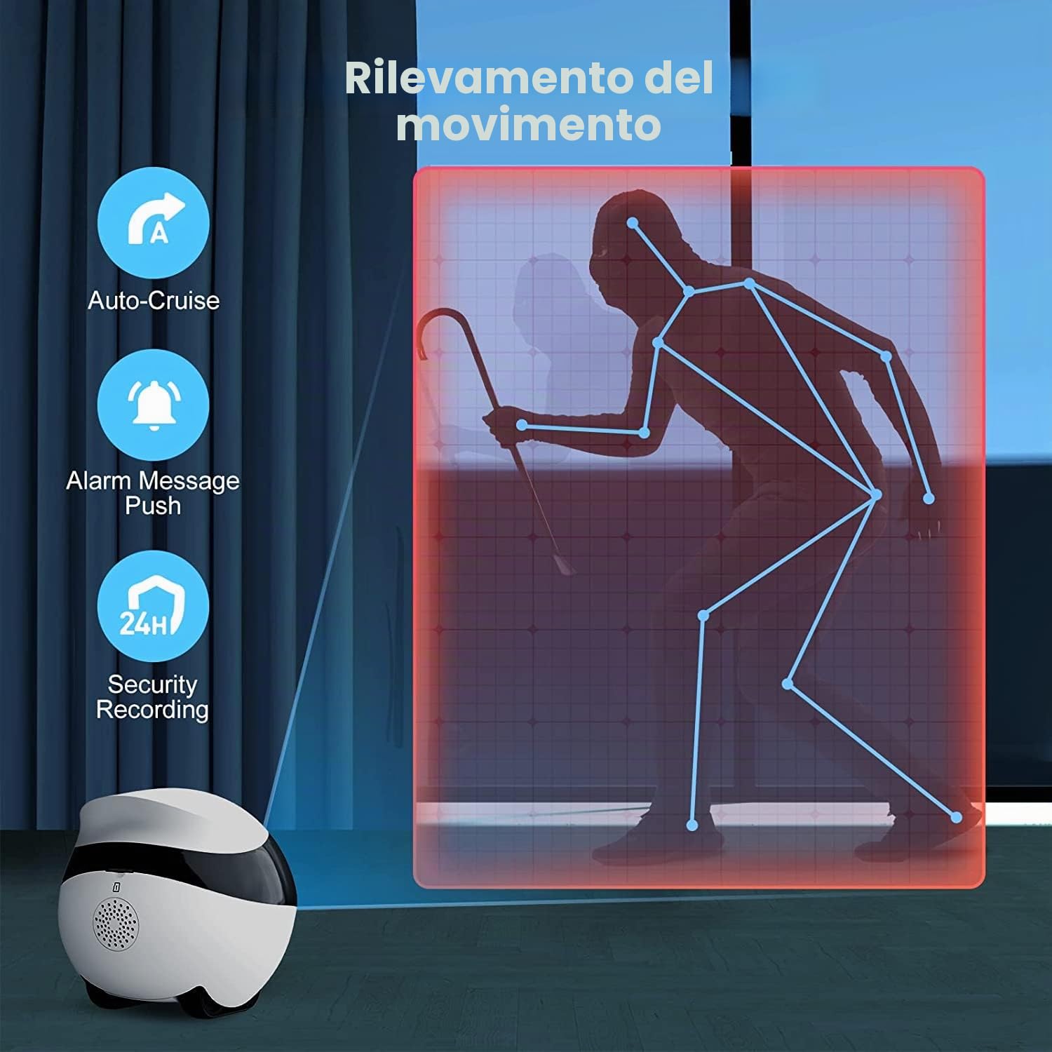 Enabot - Telecamera di sorveglianza senza fili per interni, 1080P, fotocamera a cupola mobile, con audio a 2 vie, visione notturna IR, crociera automatica, accesso remoto, slot per schede SD