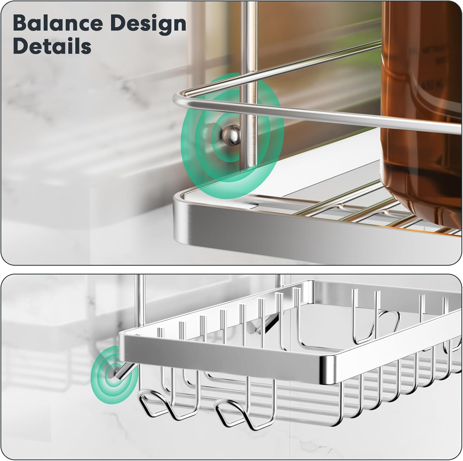 Shower Caddy 3 Pack Adhesive 304 Stainless Steel Shelves No Drill Durable Large Capacity Shower Rack Organizer Soap Holder Quick Dry Rustproof Bathroom Storage(Silver)