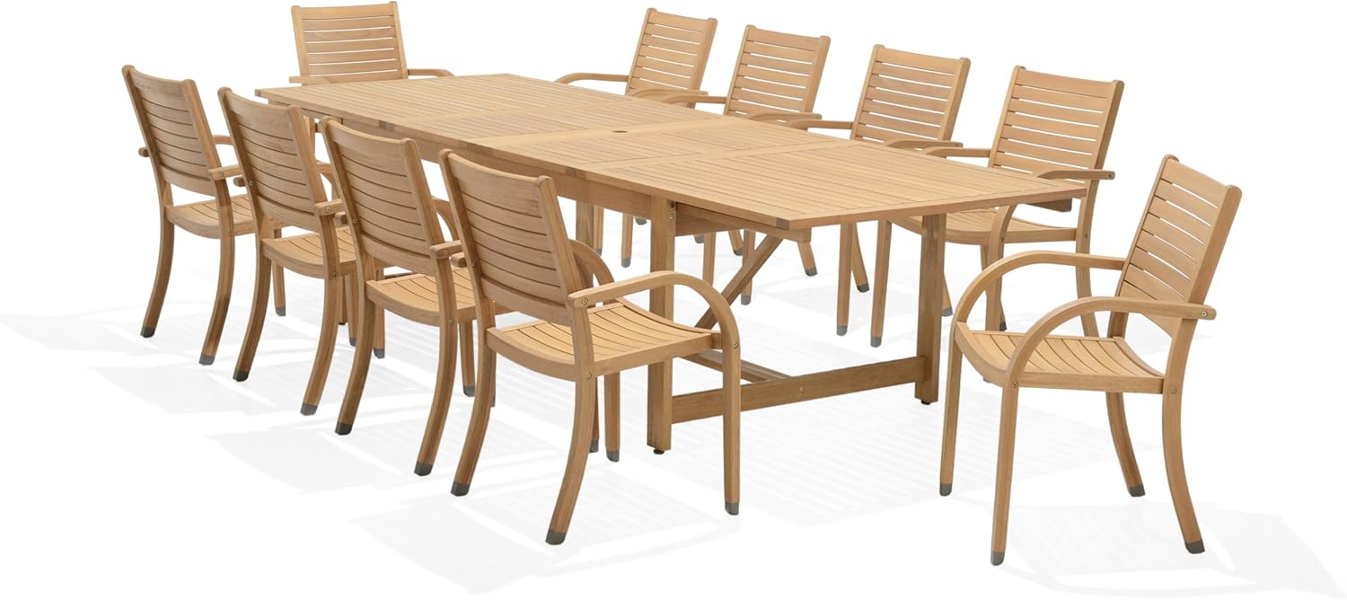 Amazonia Berlin 11-Piece Rectangular Extendable Patio Dining Set | Teak Finish | Ideal for Outdoors and Indoors