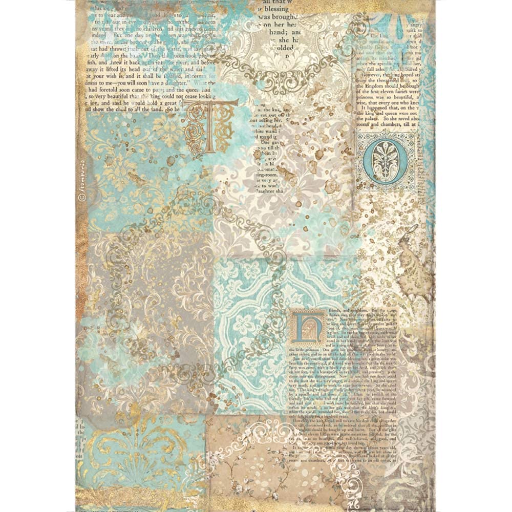Stamperia Various International Rice Paper-Sleeping Beauty Texture Gold, A4