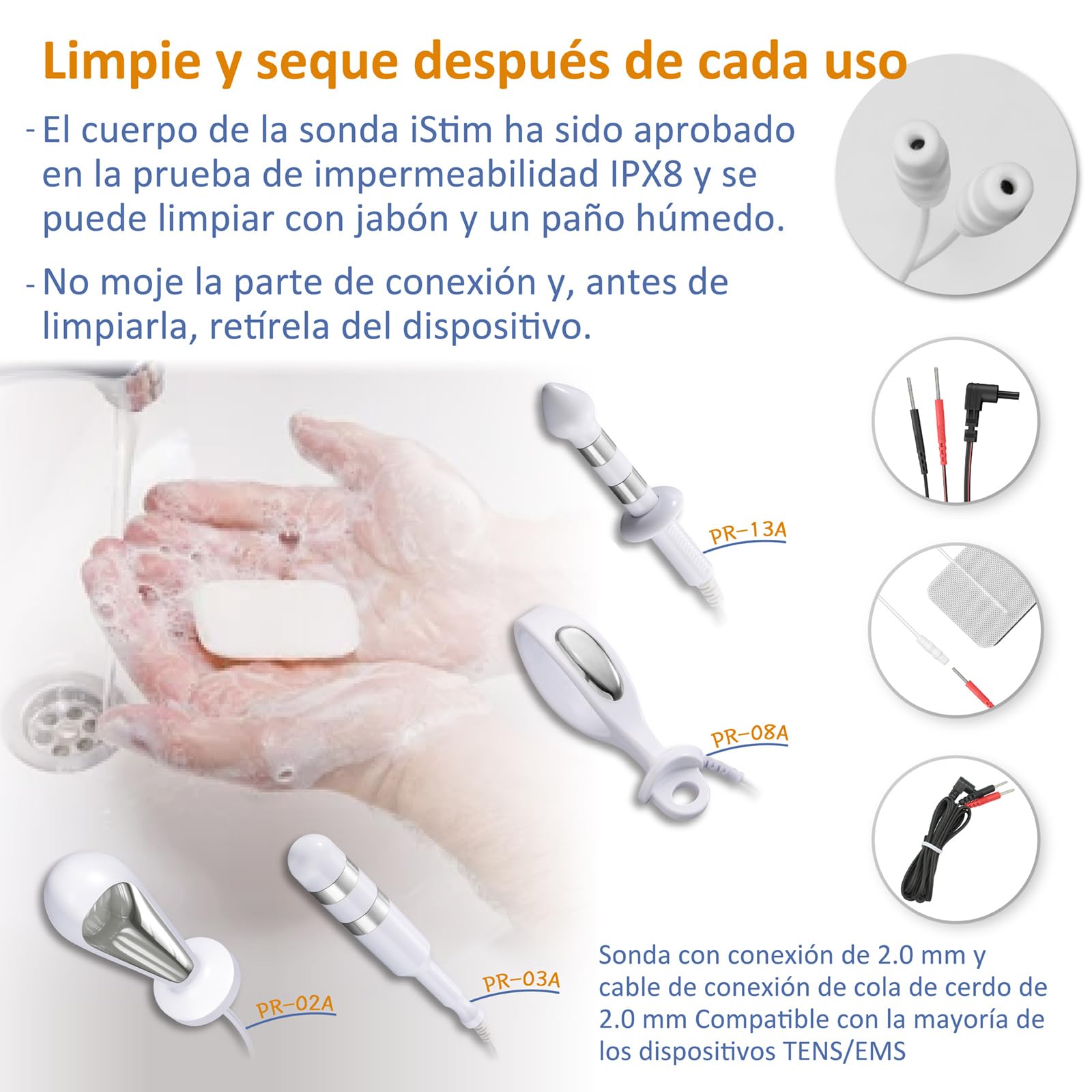 iSTIM Sonda PR-03 Vaginal Reutilizable de Grado Médico para Ejercicios Kegel: Diseñada para Fortalecer el Suelo Pélvico, Aliviar la Incontinencia y Compatible con TENS/EMS de Estimulación Muscular