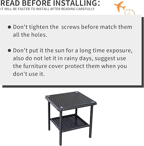 Miniatura 6 de Valita Mesa auxiliar de mimbre PE al aire libre con tapa de vidrio para jardín, junto a la piscina, muebles de ratán para patio, mesa auxiliar,