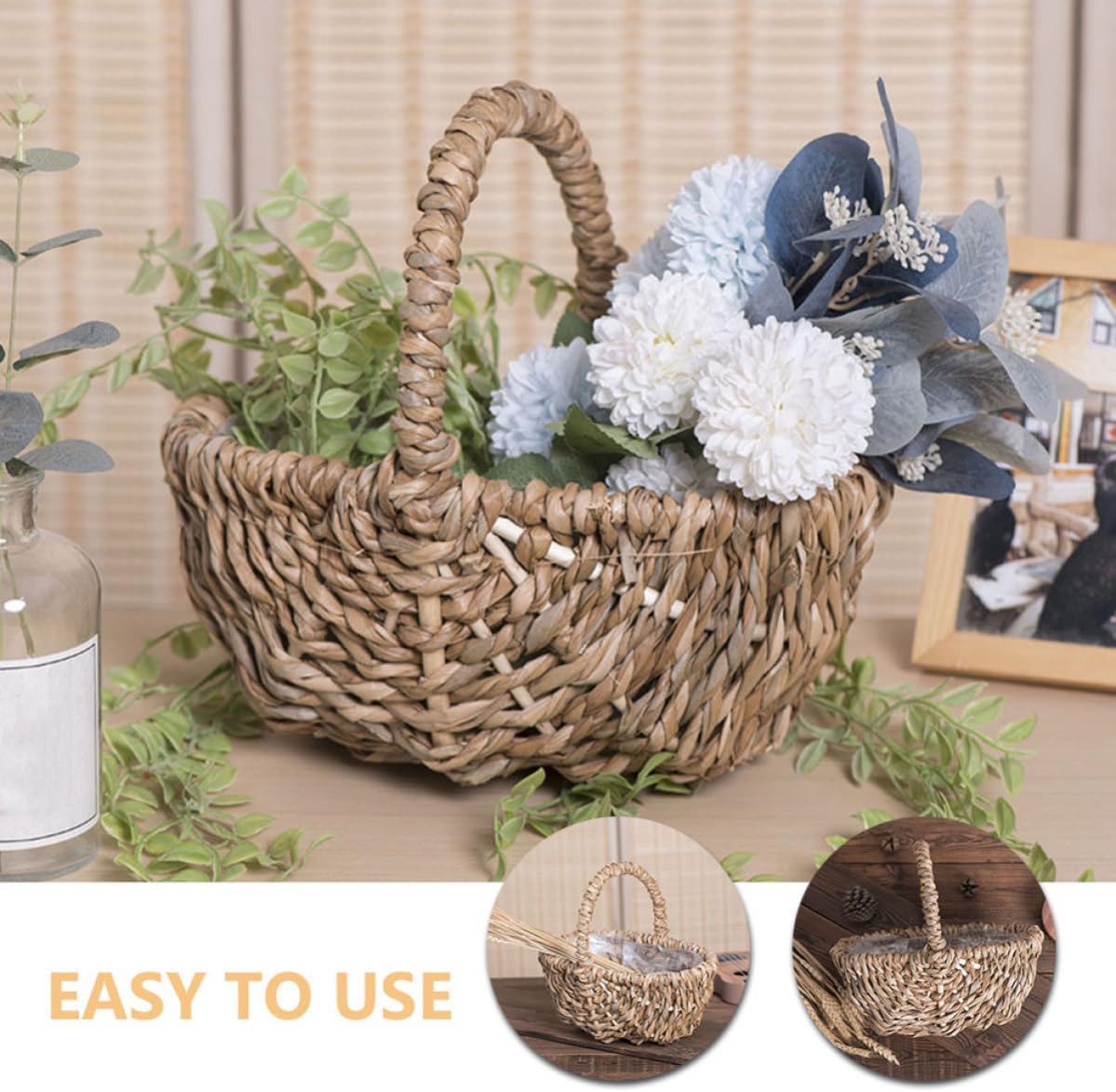 Hand Woven Flower Basket, Wicker Portable Arrangement Basket image 3