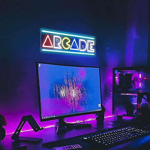 Miniatura 4 de Kavaas Letrero de neón de arcade, letreros de arcade grabados en 3D para decoración de sala de arcade, letrero de neón retro para dormitorio de