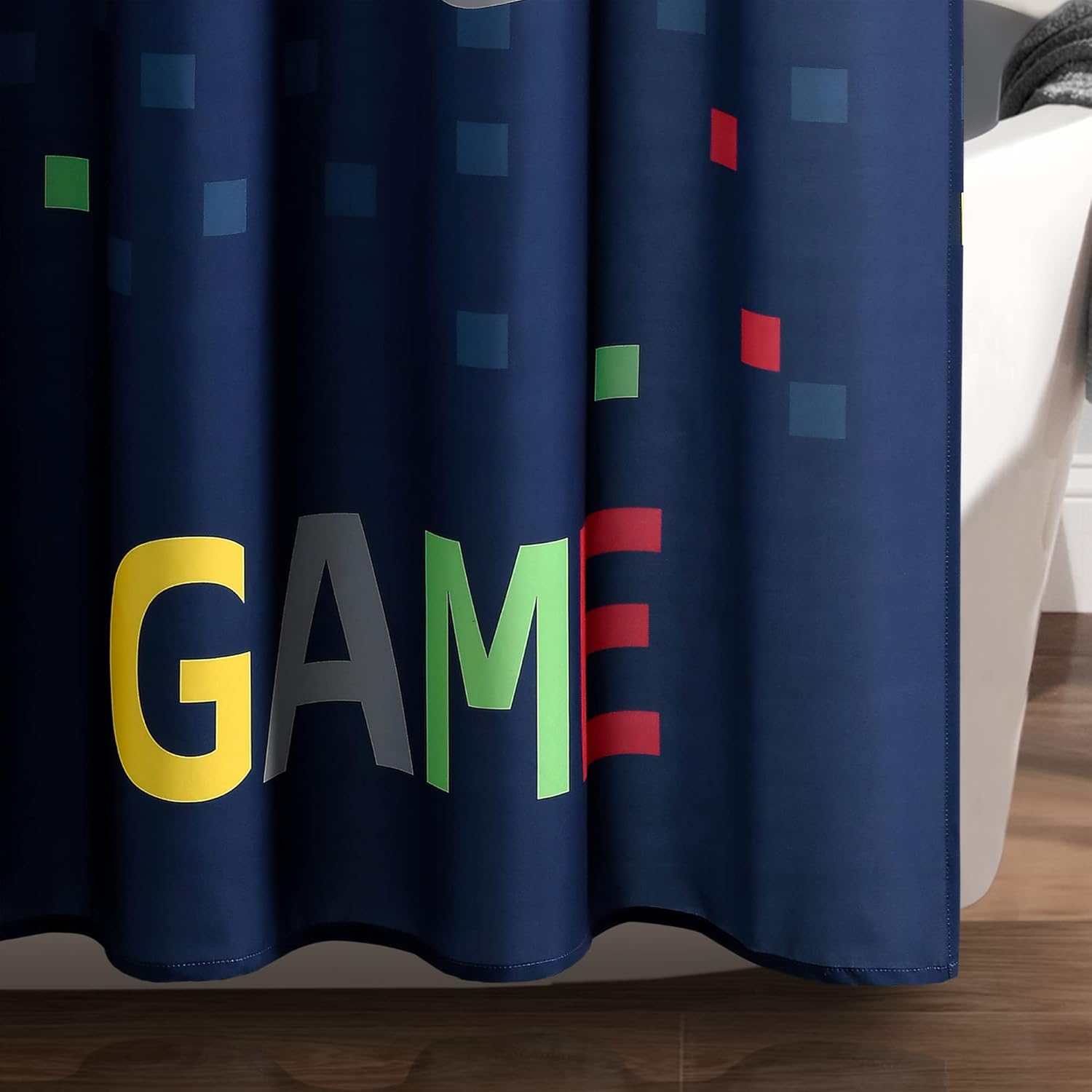 Lush Decor Video Games Shower Curtain Single 72" W x 72" L Navy & Multi - Fabric Shower Curtains for Bathroom Curtain - Kids Bathroom Decor