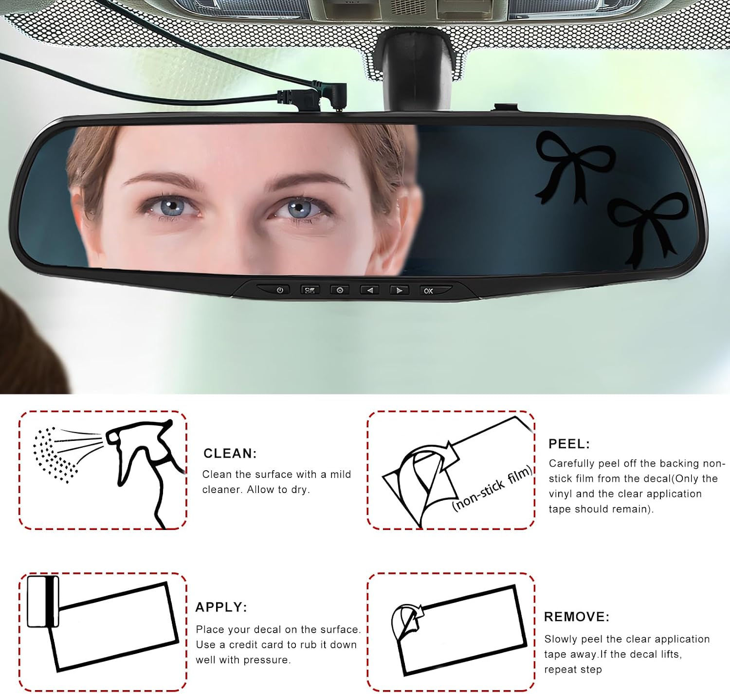 2 PCS Bow Rearview Mirror Decals, 2 Inches Cute Bowknot Decals Car Aesthetic Decoration, Waterproof Bow Auto Mirror Stickers for Water Bottle Window, Car Accessories (Black) image 3