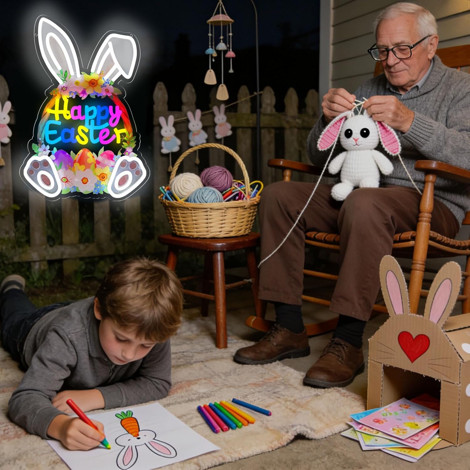 LED Happy Easter Neon Sign Light, Easter Holiday Theme,Dimmable Indoor Wall Decor for Kids, Room, Office, Party Gift Art for Boys Girls-15.75 x 10.68 IN-USB Powered-Acrylic