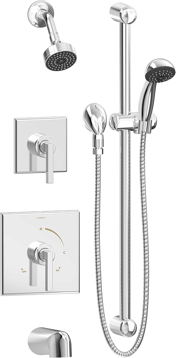 Symmons 3606-H321-V-STN-1.5-TRM Duro 2-Handle Tub and 1-Spray Shower Trim with 1-Spray Hand Shower in Satin Nickel (Valves Not Included)