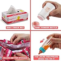 Vista 3 de Paquete de 14 accesorios para muñecas de bebé, juego de alimentación y cuidado de muñecas que incluye bolsa de pañales, pañales para muñecas