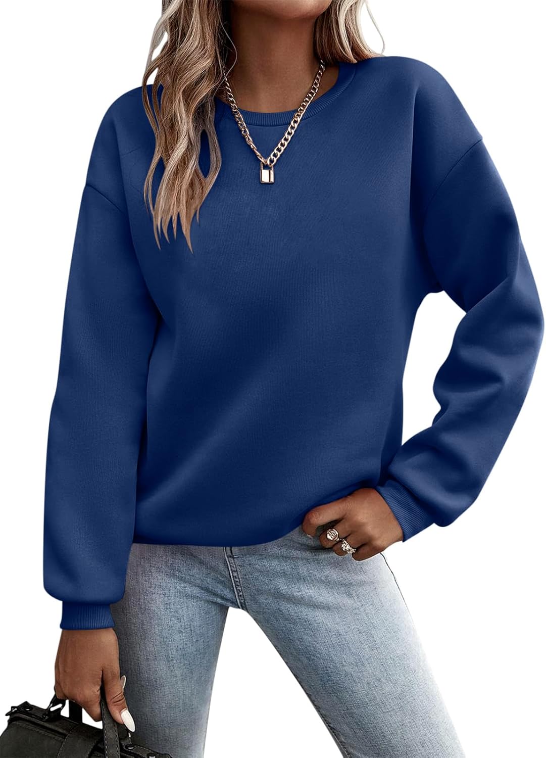 TICTICMIMI Women's Long Sleeve Tops Casual Color Block/Solid Cute Crewneck Sweatshirts Pullover Fall Shirts
