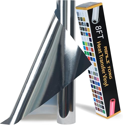RENLITONG HTV - Vinilo metálico de transferencia de calor de poliuretano elástico, 12 pulgadas x 8 pies, rollo de bricolaje para ropa de camisetas,