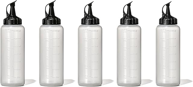 OXO 11381400 Good Grips Chefs Squeeze Bottles  5-Pack, Plastic, Clear/Black