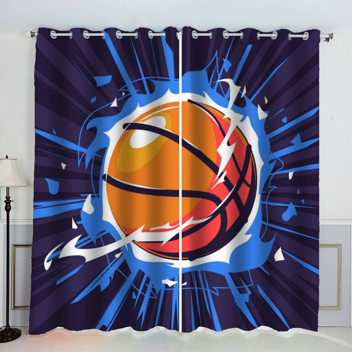 VASENA Blackout Curtains Basketball Creative Basketball Window Drapes Noise Reducing Polyester Fabric Blackout Curtain Panels for Living Room Thermal Drapery 2 Panels (W234xL183cm)