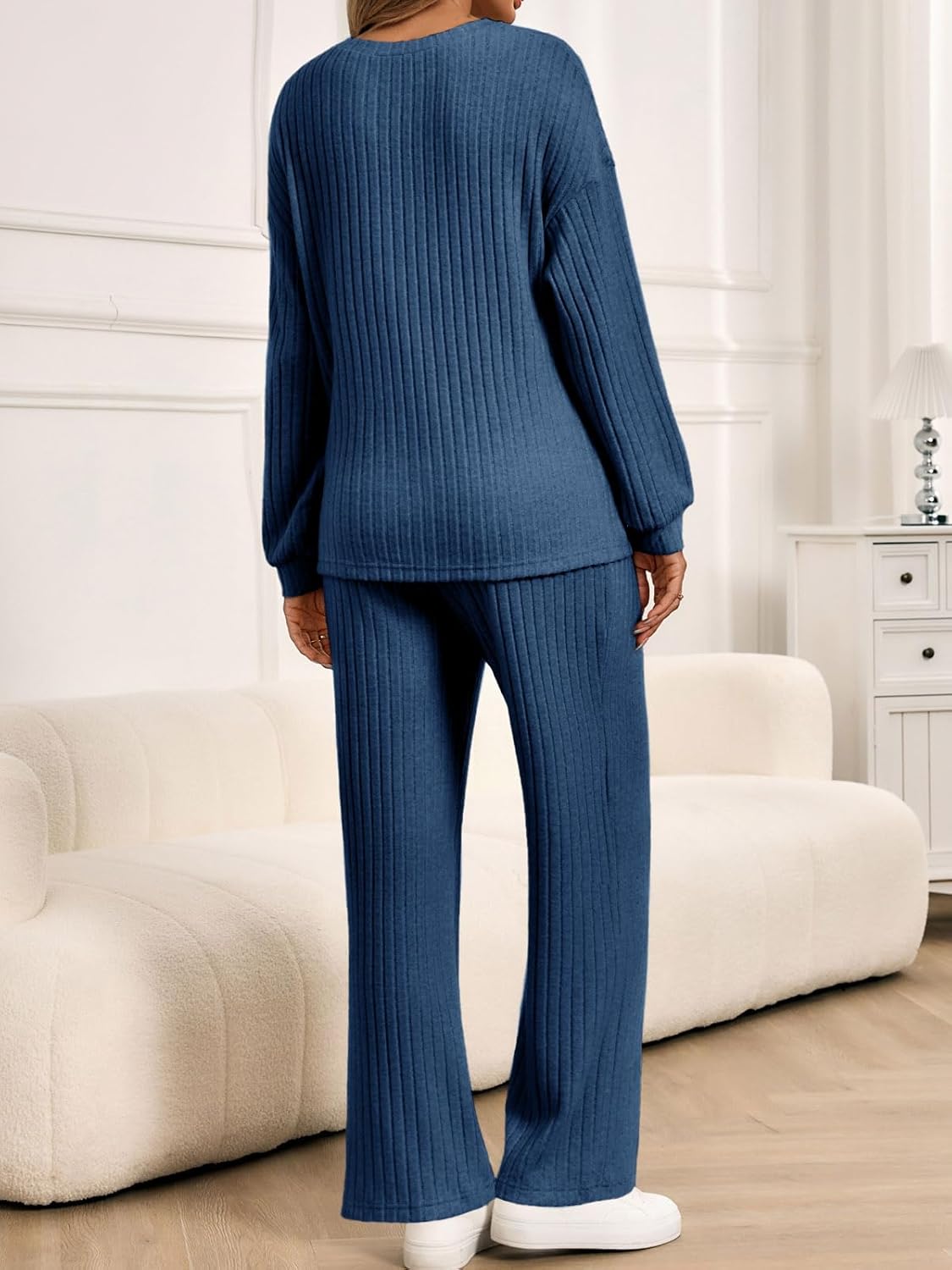 Yousify Womens Maternity Pajamas Sets 2 Piece Outfits Ribbed Knit Long Sleeve Tops Pants Loungewear Mama Clothes - Image 5