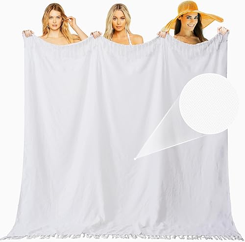 Miniatura 2 de Genovega Manta grande de verano, decoración bohemia neutra para cama, sofá, silla, decorativa, ligera, mexicana, bohemia, algodón, blanco, crema,