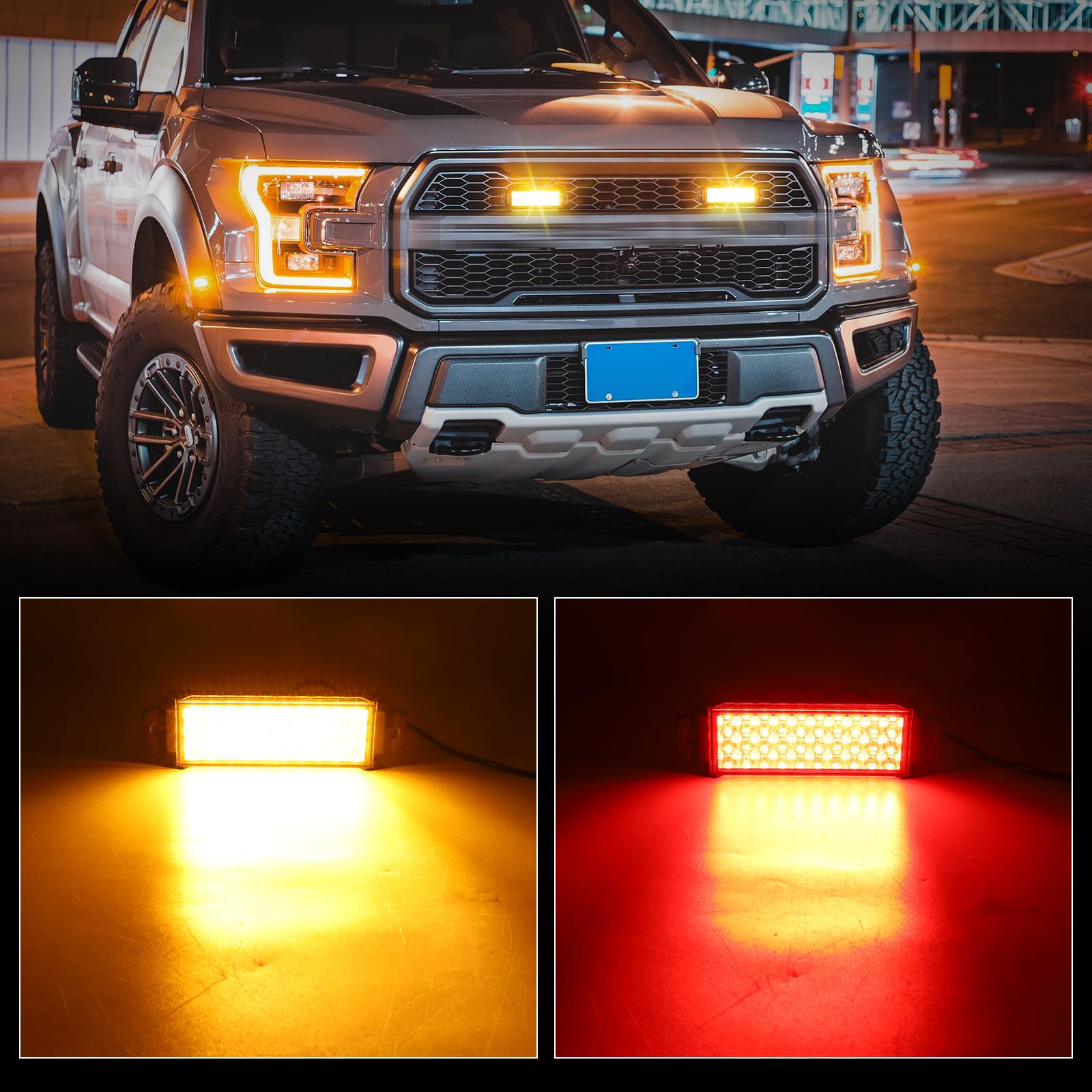 MIRUNNY Flush Mount Led Pod Lights,7.5 inch Trailer Tail Lights,Brake Turn Signal Side Marker Lights,Reverse Lights,Surface Mount Clearance Lights of Truck Tractor Pickup (Amber Red-2Pcs)