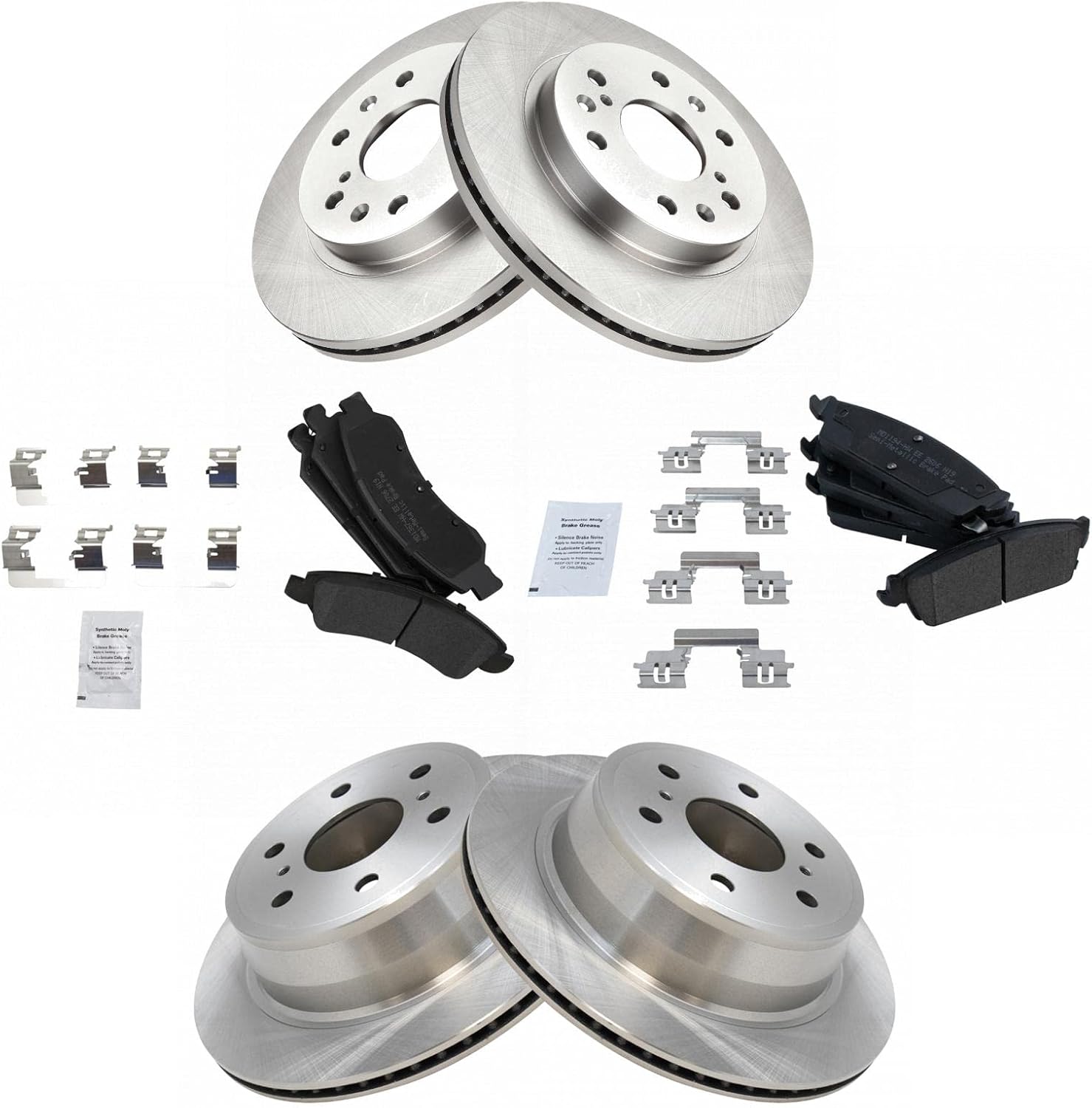 TRQ Front & Rear Premium Posi Semi-Metallic Brake Pad & Rotor Kit Compatible with Chevy GMC