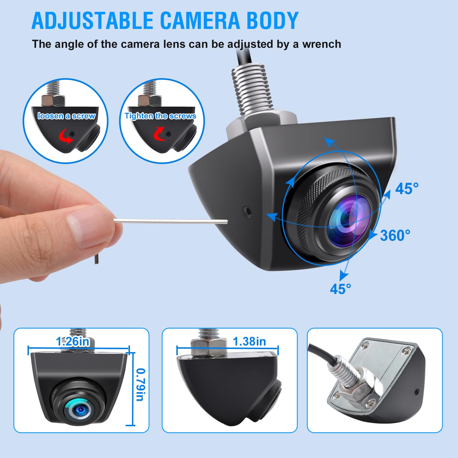PARKVISION Telecamera per retromarcia per auto, SUV, camper, roulotte, furgone, pick-up, alloggiamento in metallo Telecamera posteriore regolabile con ampio angolo di visione di 140 °