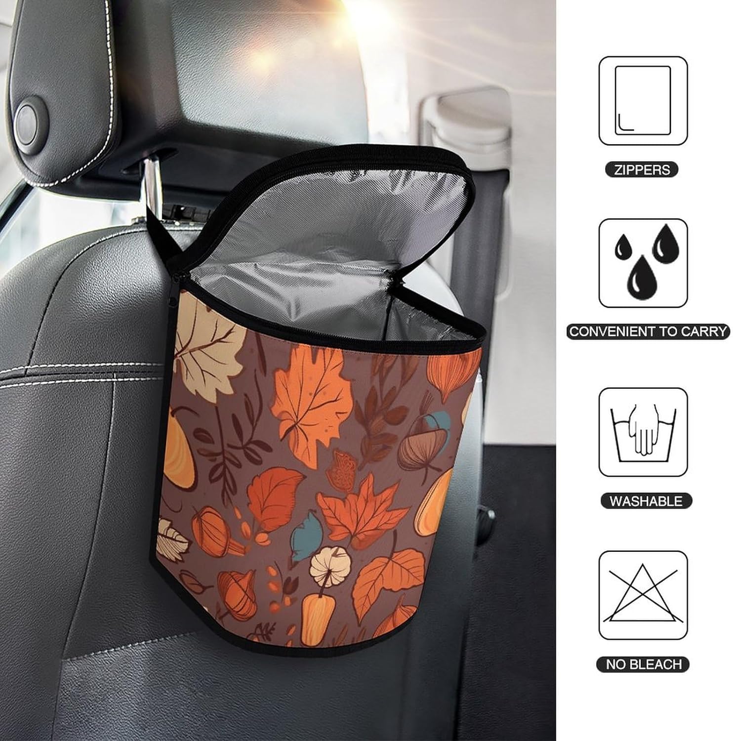 Hanging Car Trash Bag Fall Printed Car Garbage Storage Bag Leakproof Car Trash Can Portable Garbage Storage Bags