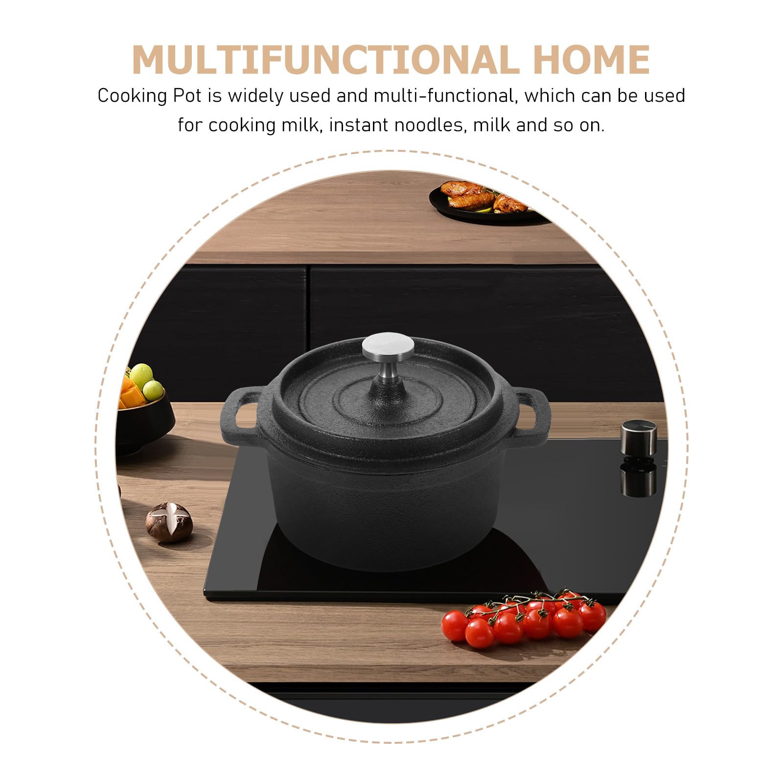 Kichvoe Casserole à Lait en Fer Noir avec Double Poignée et Couvercle, Petite Casserole Multifonctionnelle pour Chauffer le Lait Cuisine