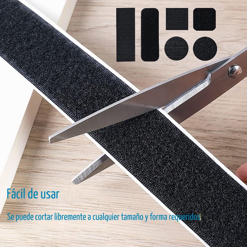 Belcro Adhesivo Fuerte 5 Metros x 50mm Hook Loop Autoadhesivo Cinta Rollo Doble Cara, Reutilizable Negro Tiras Autoadhesivas Nylon Doble Cinta Cara Para Oficina Doméstica Cocina Alfombra