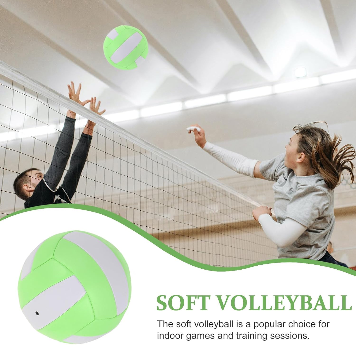 Soft Volleyball Size 5 Inflatable Training Ball for Indoor Sports Entrance Examination Volleyball Practice Equipment for Students in Green and White