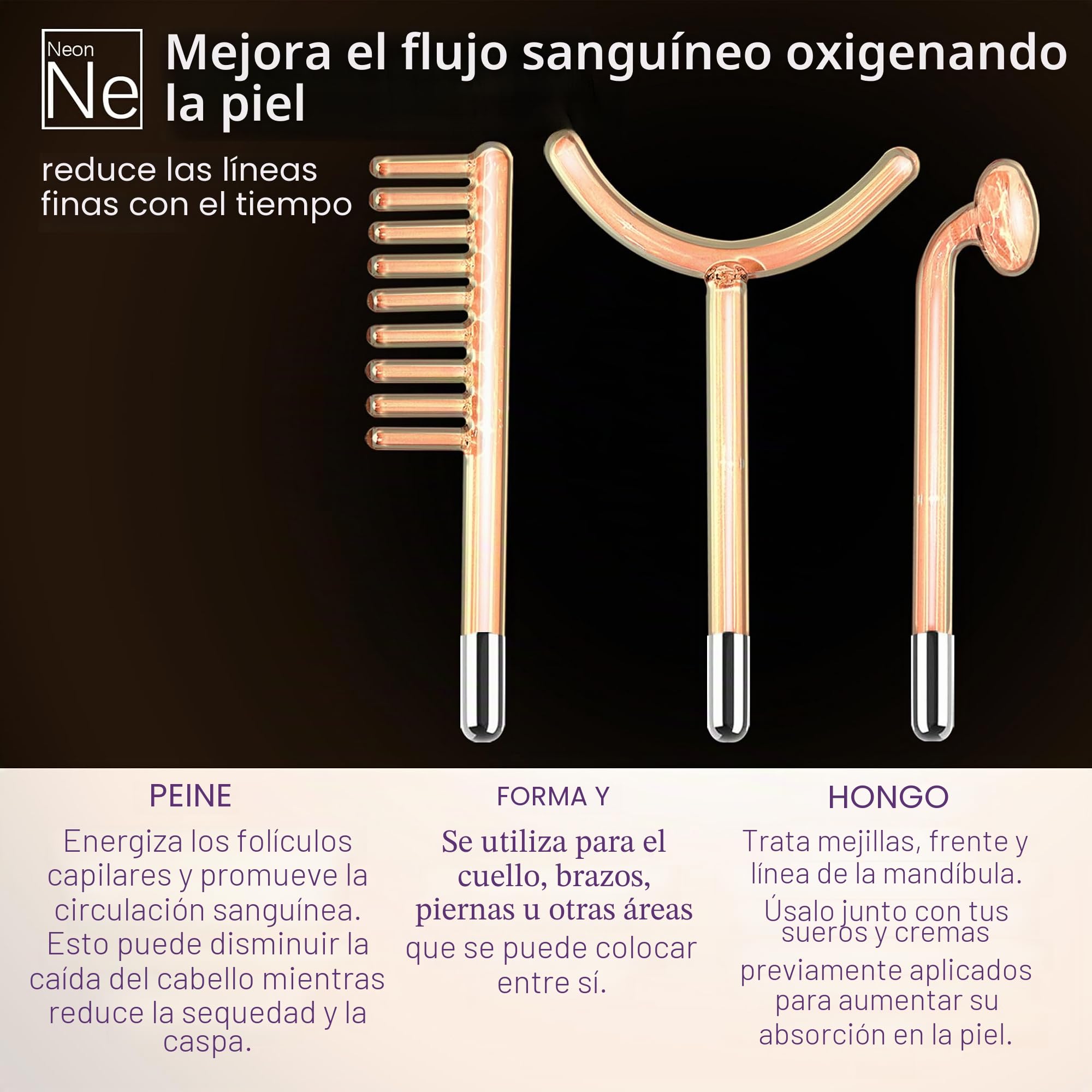 Cara de varilla de alta frecuencia, 6 varillas Hf de alta frecuencia de neón, recta, portátil, de alta frecuencia que aprieta la piel, acné, eliminación de arrugas, ojos hinchados, cuidado corporal