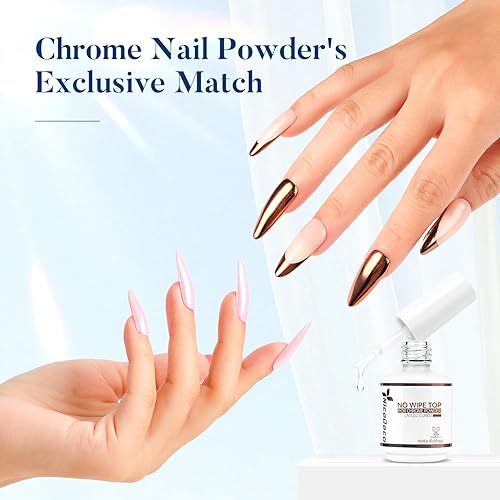 Miniatura 6 de Nicedeco Capa superior de gel para polvo de uñas cromado, sin hema, libre de crueldad, vegano, brillante, transparente, no se limpia, esmalte de