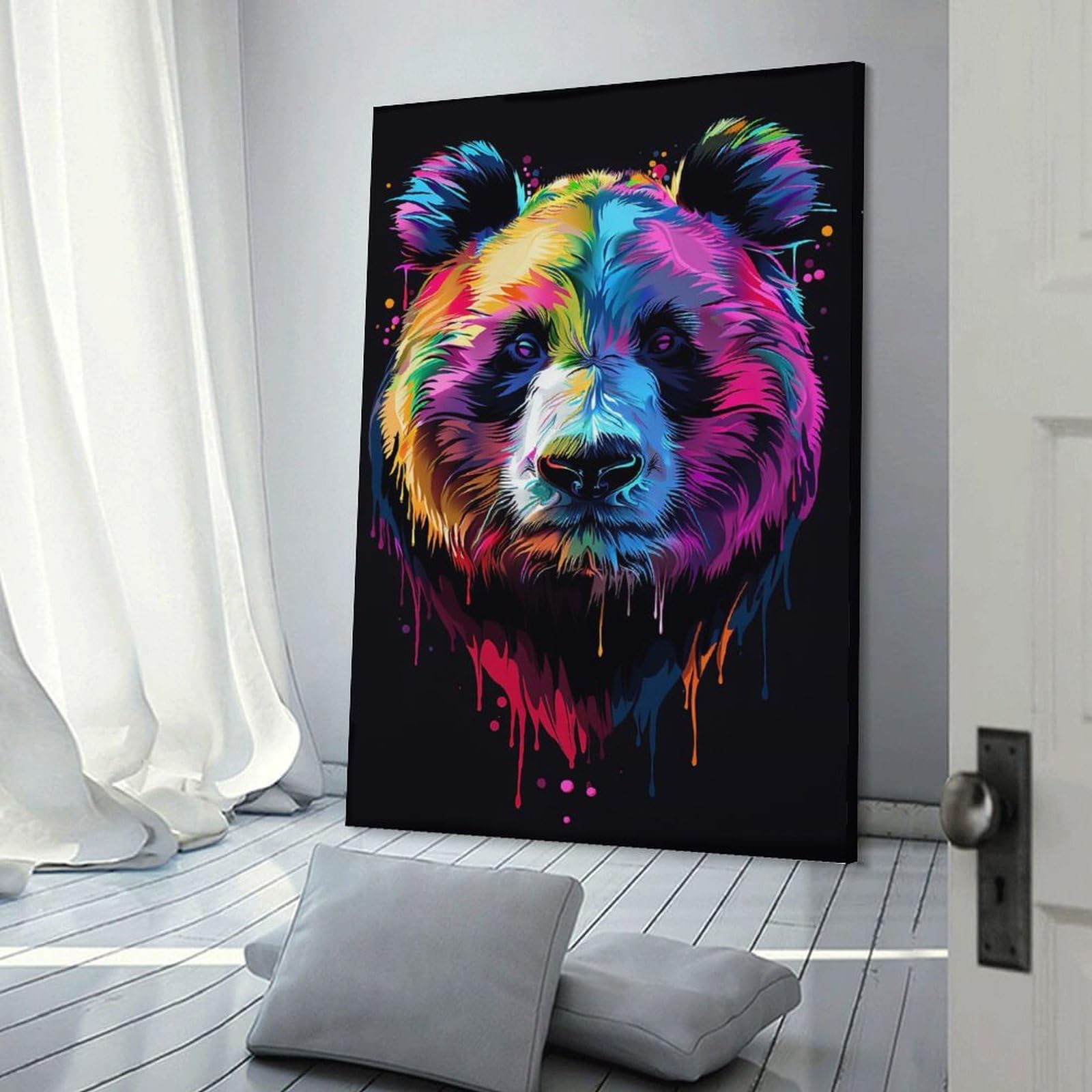 Junmoney Colorful Panda Portrait Wall Picture Print 12x18inch(30x45cm), for Lounge Decor, Offices Or Entryway Styling, Versatile Wall Decor for Many Rooms