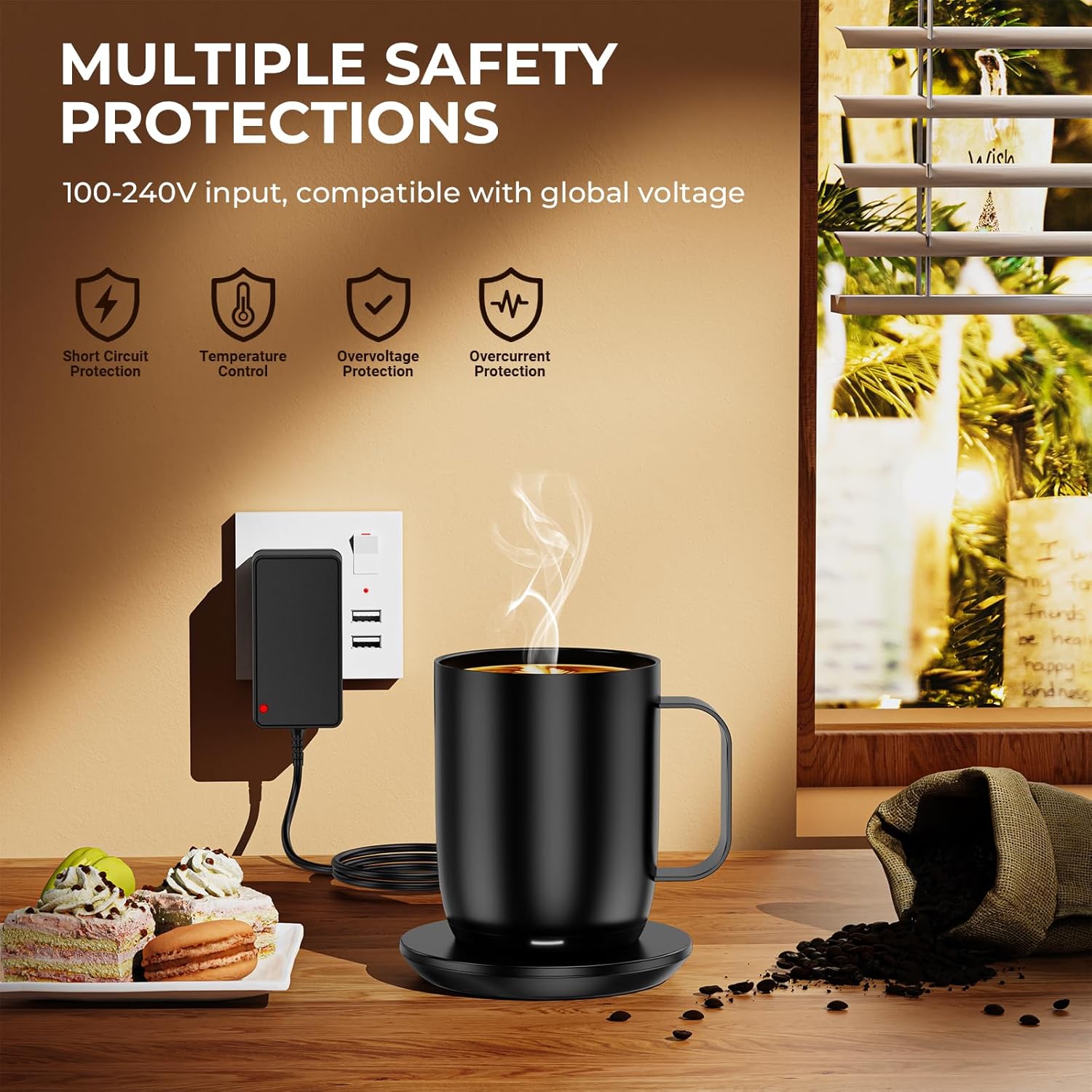 Charging Coaster 2 Compatible with Temperature Control Smart Mug 2 and 1 - Mug Power Cord - Charger Dock Base for Wireless Warmer Cup Accessories - Black