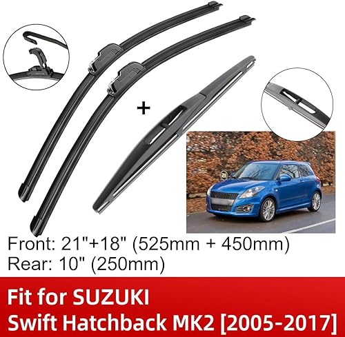 Miniatura 2 de 3 limpiaparabrisas delantero y trasero de 21 pulgadas, 18 pulgadas, 10 pulgadas, repuesto para SUZUKI Swift Hatchback MK2 2005-2017,