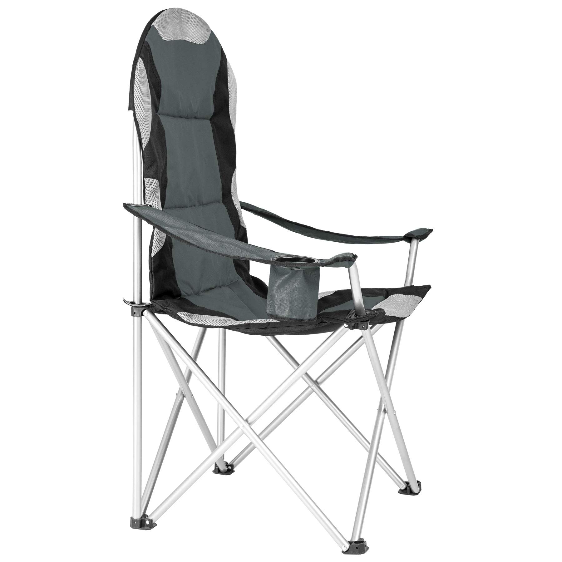 tectake Chaise de Camping Fauteuil Pliable avec Porte-Boisson et Sac de Transport - Rembourrage en Mousse -diverses Couleurs et Tailles au Choix- (Gris (2 pièces)) Ø Cadre: Environ 19 mm