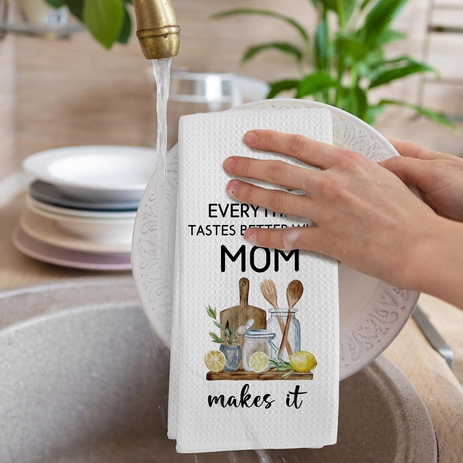 Mom Kitchen Towels, Mother Dish Tea Towels for Kitchen,Gifts for Mommy,Mom Gifts from Grandkids,Mother Decorative Hand Towel, 16x24 Inch