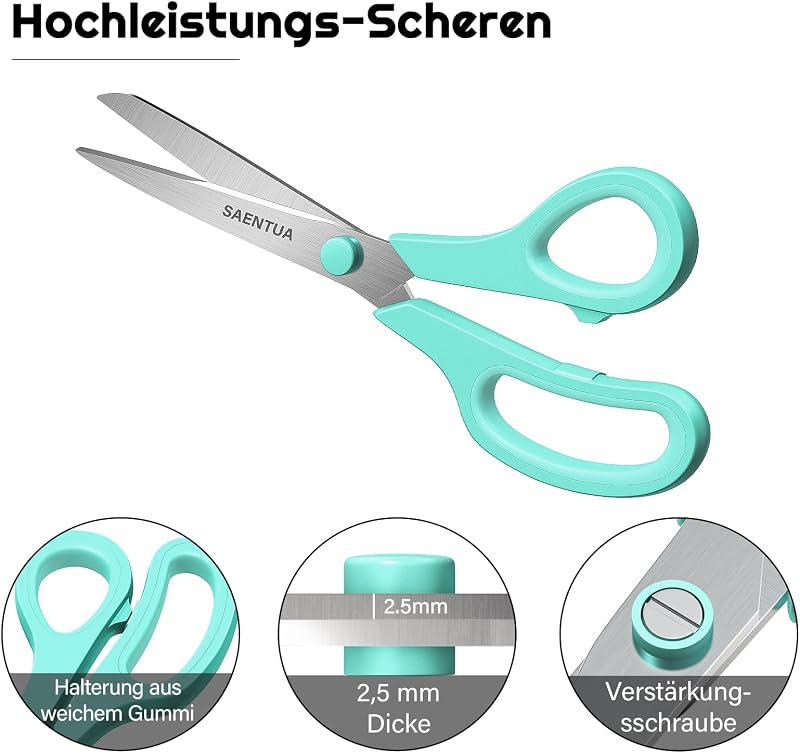 SEANTUA Rozsdamentes Acél Olló Készlet, 3 db 21 cm-es Olló Éles 2,5 mm Vastag Pengékkel, Kényelmes Markolattal, Irodai, Iskolai és Otthoni H