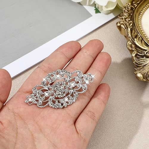 Miniatura 5 de Broche de cristal vintage para boda, broche de cristal vintage para novia, broche de cinta de flores nupciales de 2.4 pulgadas, alfiler de boda de