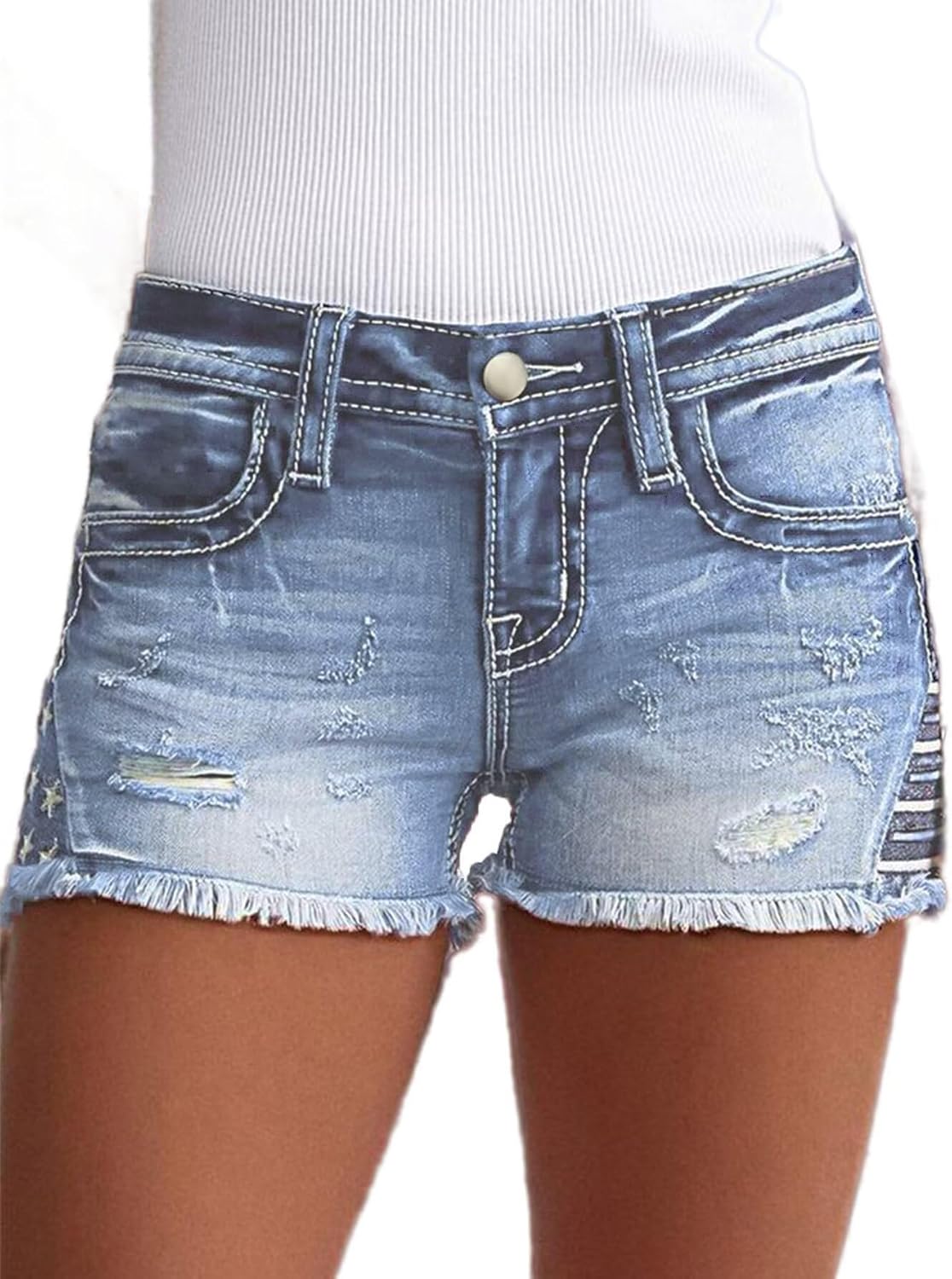 Flamingals Jean Shorts for Women Ripped Denim Low Waist Distressed Raw Hem Skinny Stretchy Shorts - Image 2