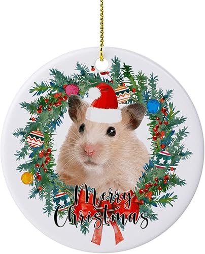 Adornos para árbol de Navidad, corona de feliz Navidad, hámster, adorno de Navidad, adorno colgante para decoración del hogar, colgantes colgantes