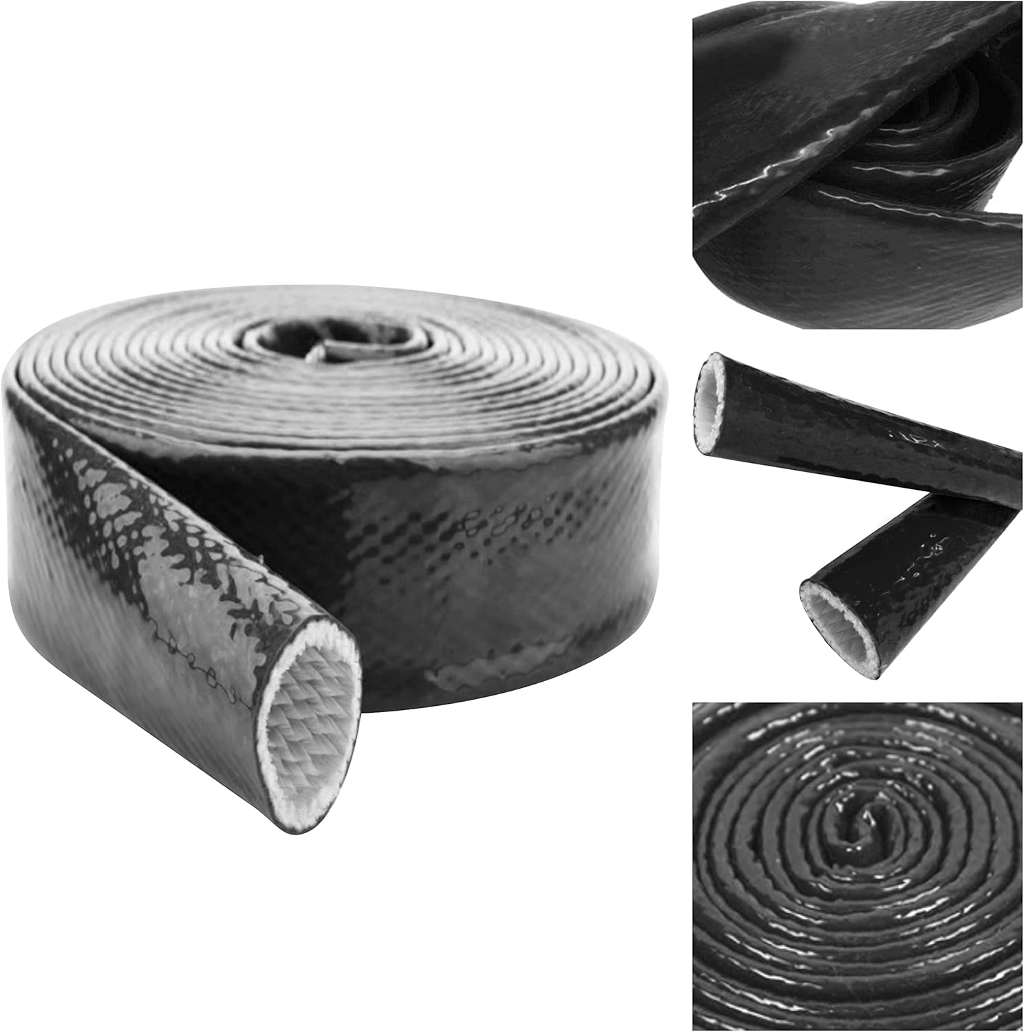 Insulation Heat Shielded Fire Thermo Armor Fire Sleeve Silicone Coated Fiberglass Heat Protection for Automotive Hose Lines & Electrical Wiring-（Black 3/8" ID x5FT）