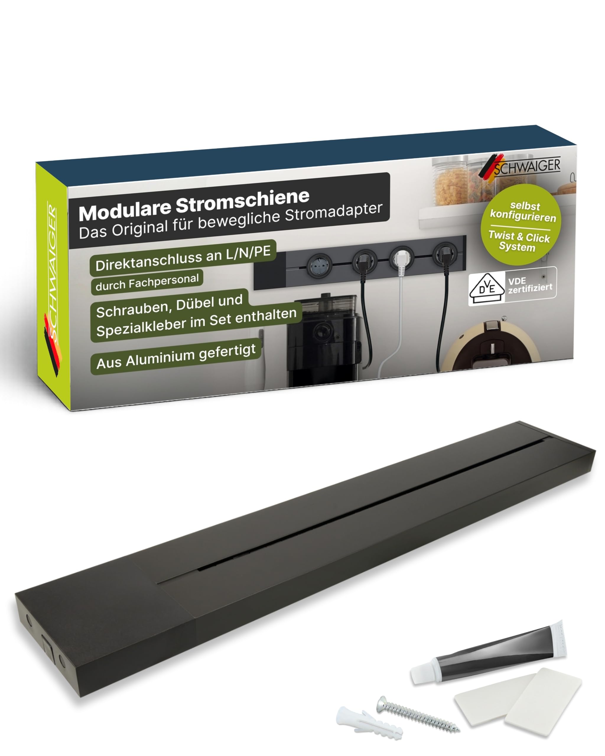 SCHWAIGER Steckdosenleiste Steckdosenleiste 50 cm Schwarz