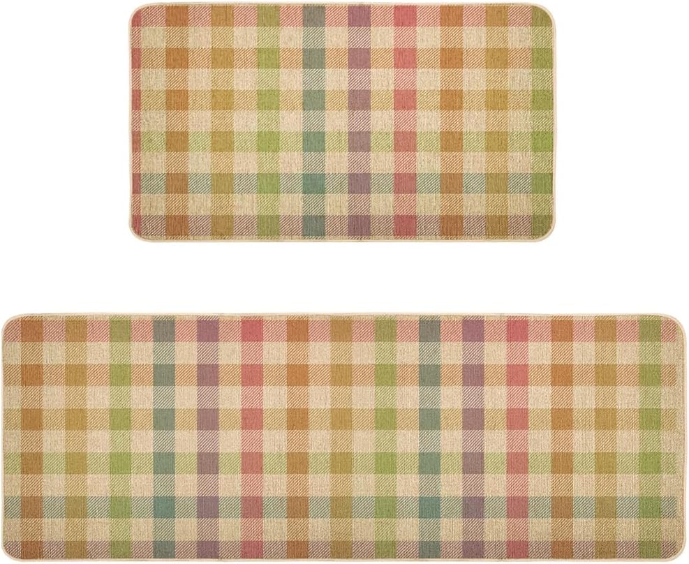 Fall Pumpkin Kitchen Mats Set of 2, Non-Slip Absorbent Rug and Door Mats, Seasonal Thanksgiving Autumn Home Decor Kitchen Floor Mat 17x29 and 17x47 Inch DM087