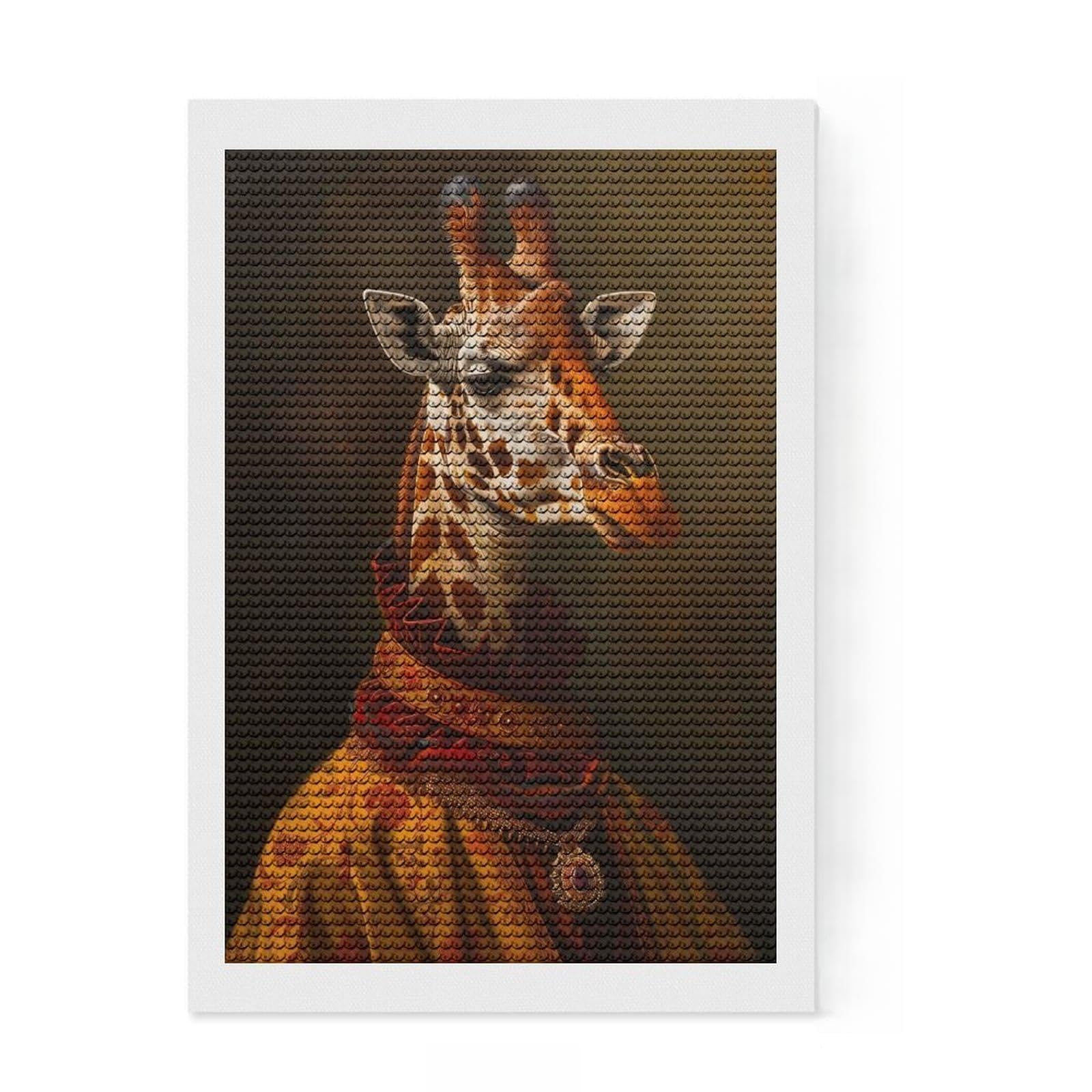 Junmoney Medieval Giraffe Portrait Diamond Painting Canvas Set 8"x12", Relaxing DIY Hobby, Living Room Decor, for Teens, Holiday Gift Idea